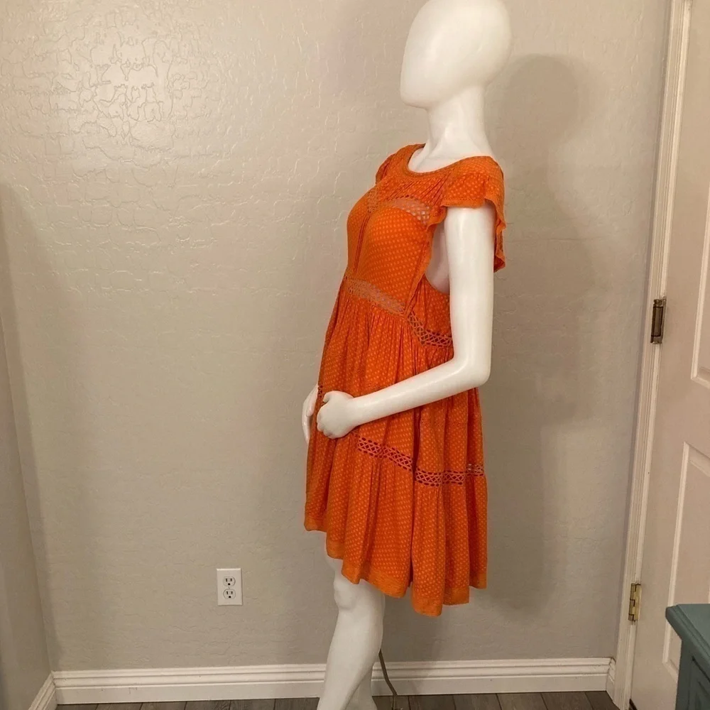 Free People Retro Kitty Crotchet Trim Dress Coral Size Small